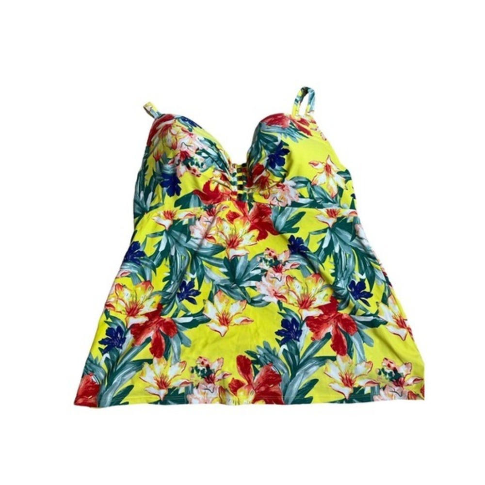 Cacique Yellow Floral Tankini Top with Red, Blue & Green Print